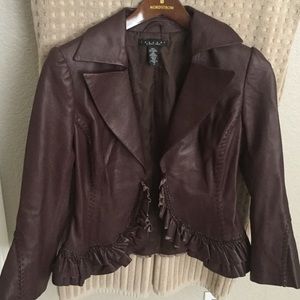 Dark brown fitted leather jacket